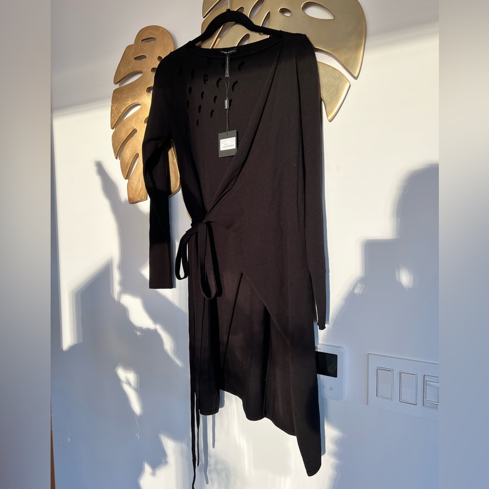 Sarah Pacini Black Asymmetrical Wrap Dress
